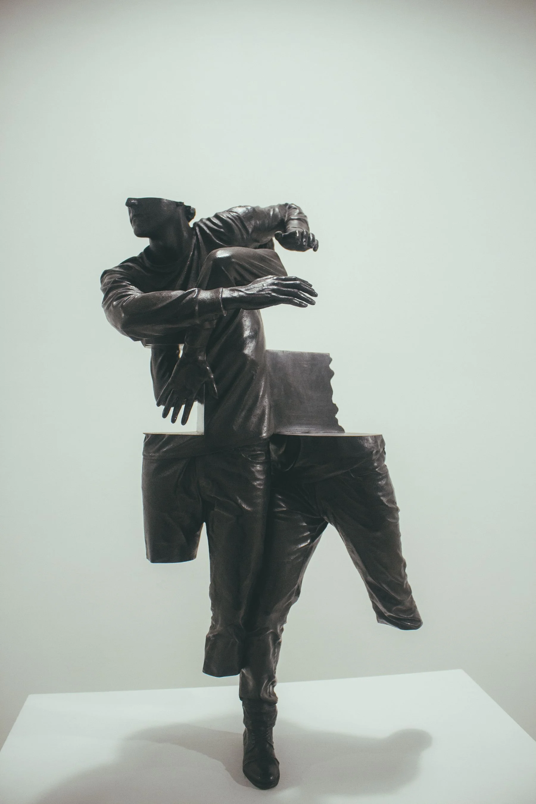 Abstract bronze sculpture in a museum