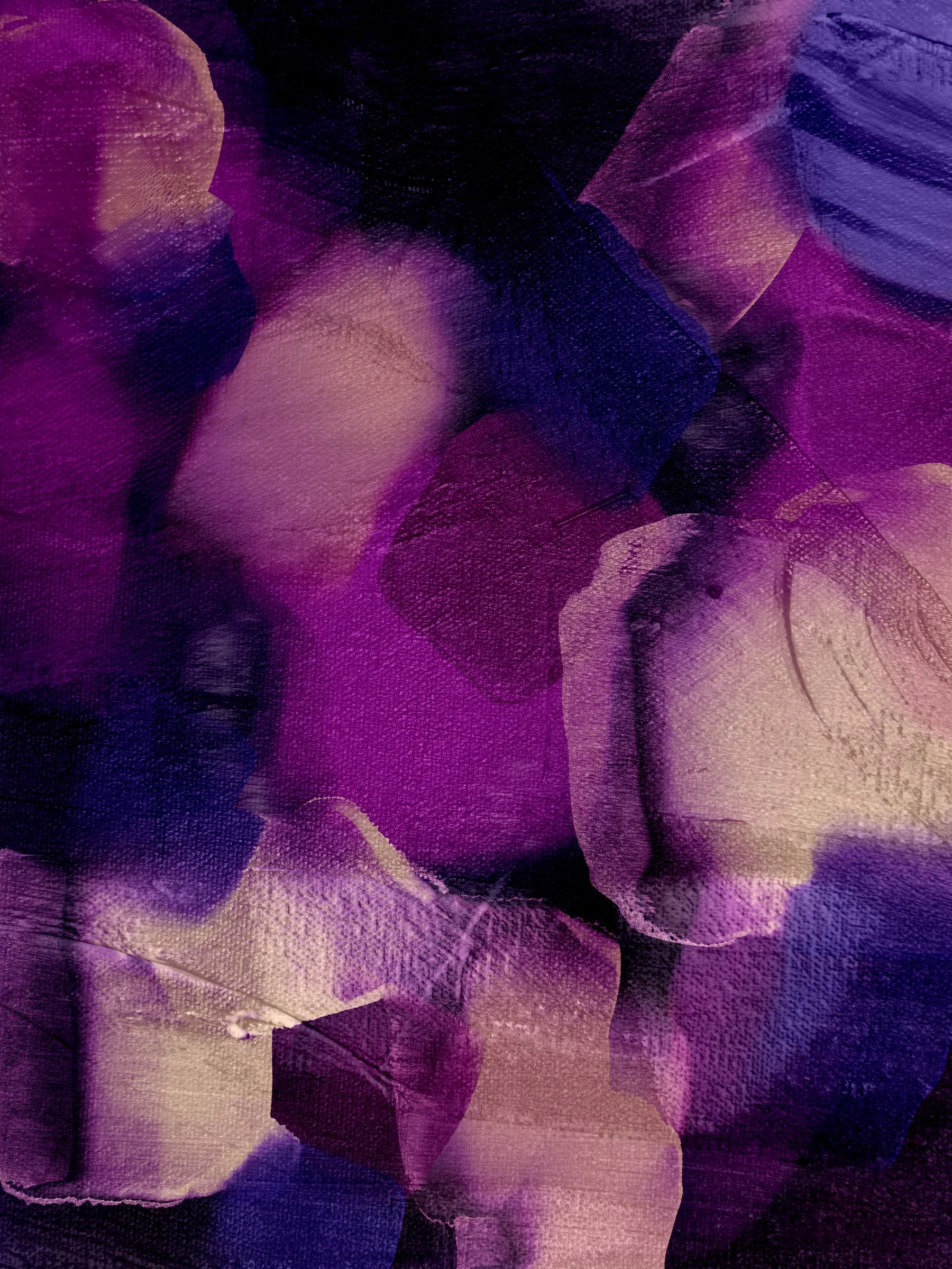 Abstract painting in purple tones with textured strokes
