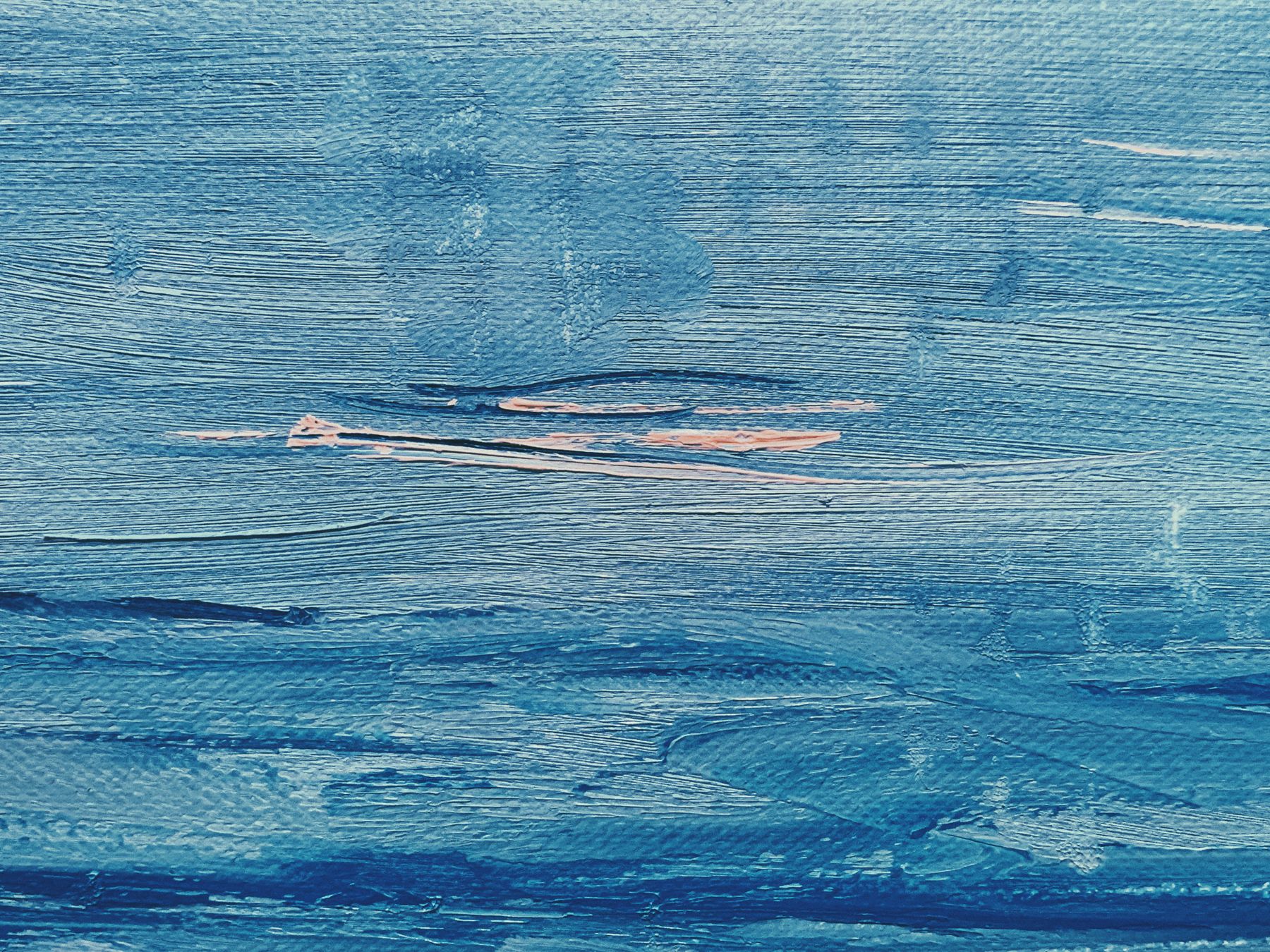 Blue abstract painting with pink highlights