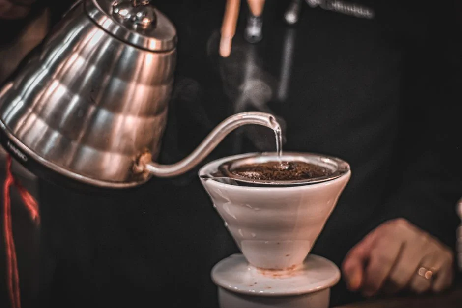 Pour-over coffee brewing in a V60 dripper