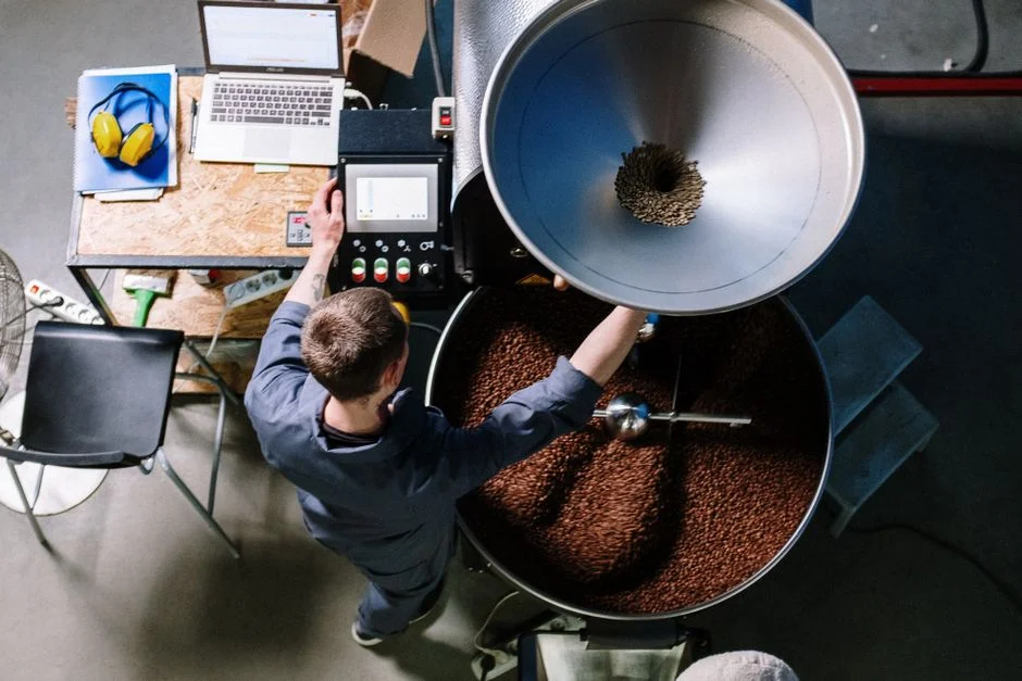 Beans roasting in the Ember Roasters drum roaster