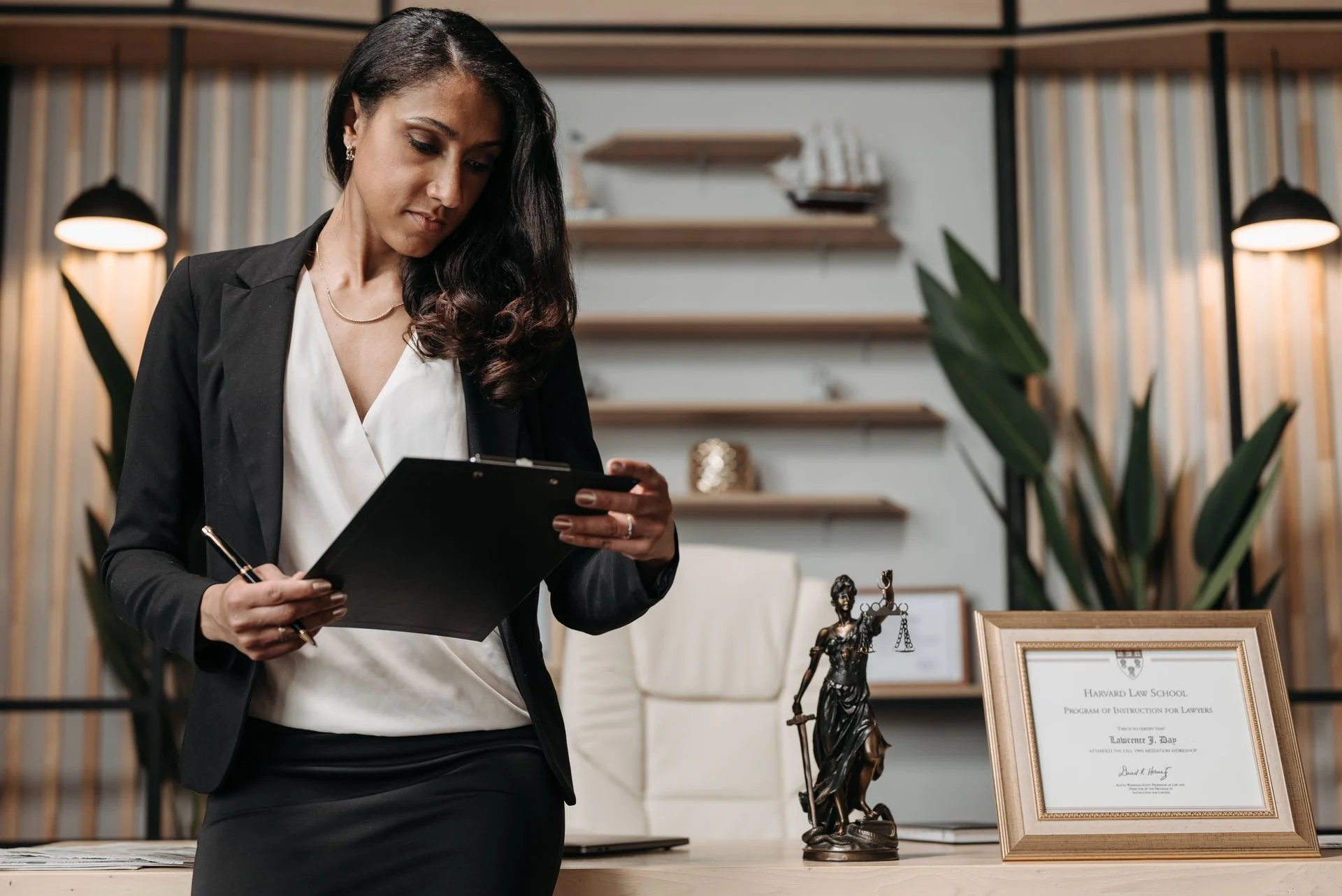 Eleanor Hart reviewing a client file in the Park Square office