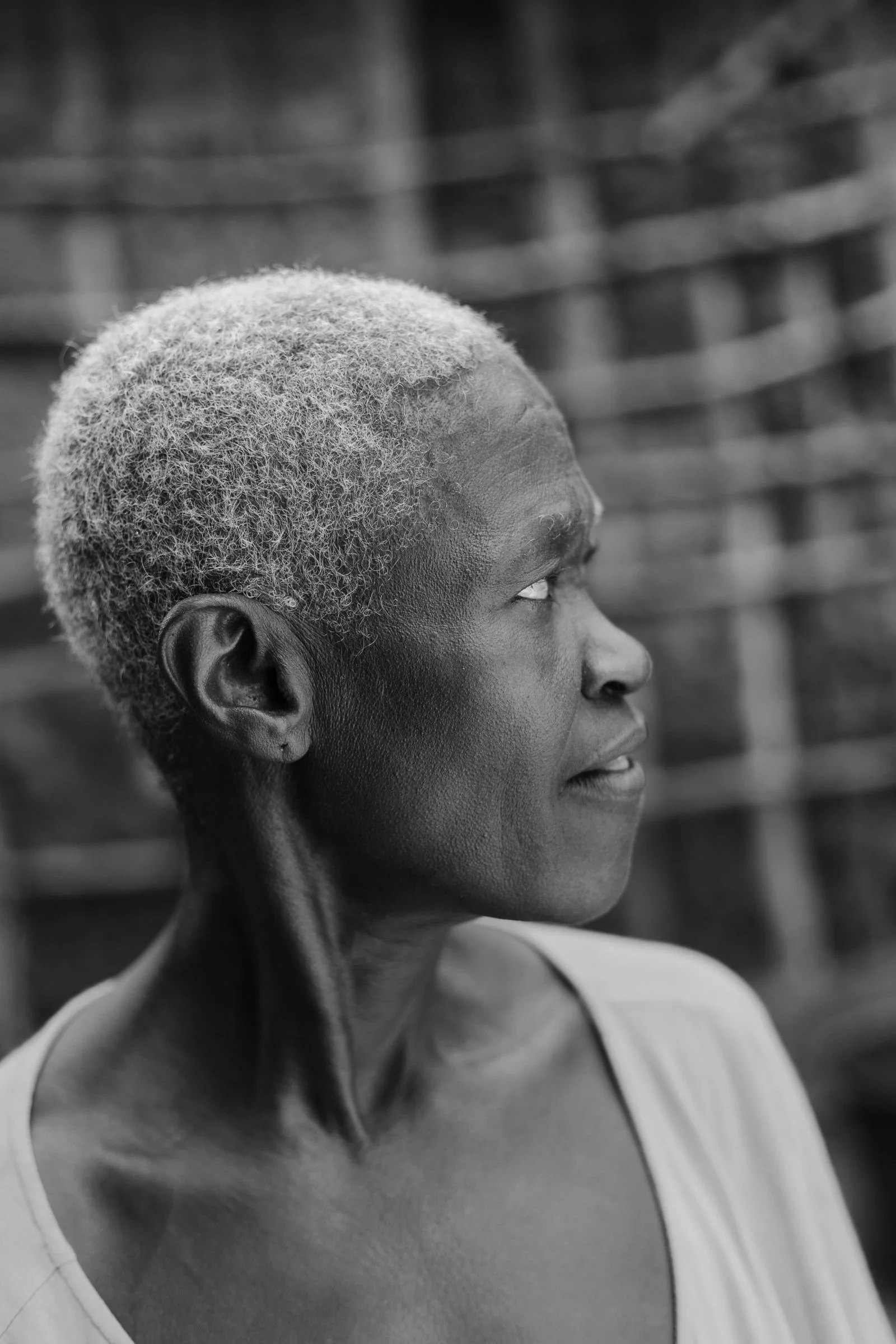 Side profile of a senior woman
